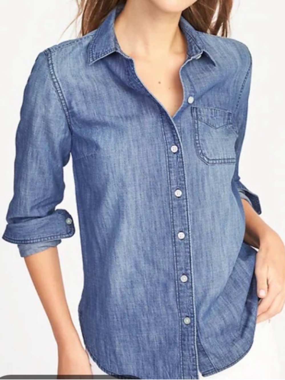 OLD NAVY - light-wash denim/chambray long-sleeve button-down shirt - SUZE XL